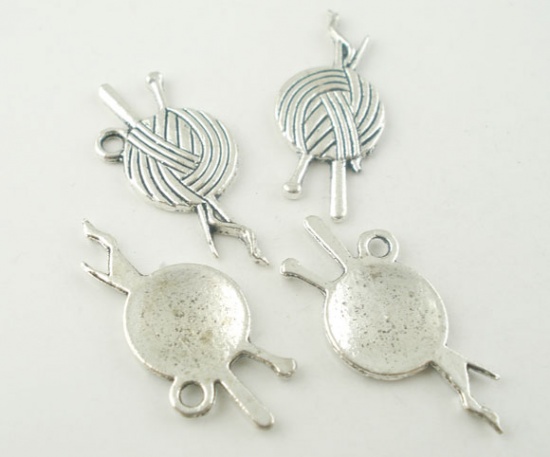 Picture of Charm Pendants Yarn Antique Silver Color 26mm x11mm(1" x 3/8"), 50 PCs