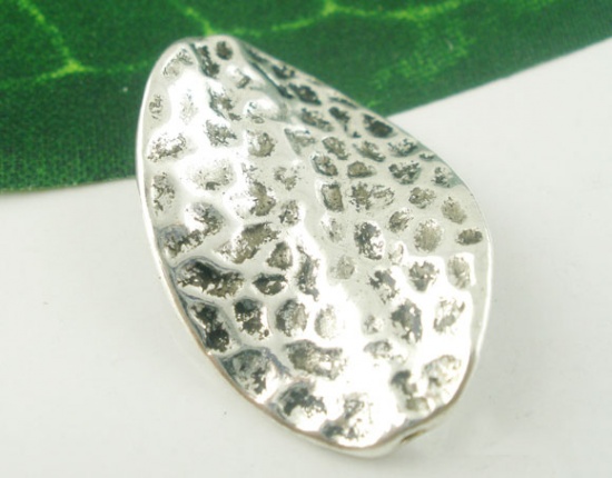 Picture of Zinc Based Alloy Hammered Spacer Beads Tortuose Leaf Antique Silver Color Spot Carved About 28mm x 18mm, Hole:Approx 1.2mm, 20 PCs