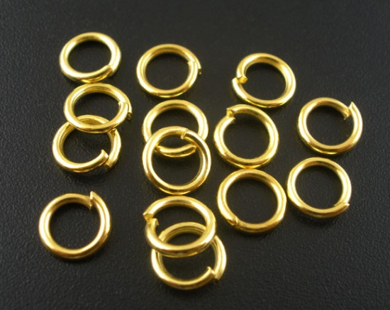 Picture of 1.2mm Iron Based Alloy Open Jump Rings Findings Round Gold Plated 8mm Dia, 200 PCs