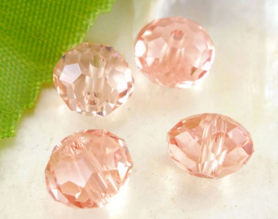 Picture of Crystal Glass Loose Beads Round Light Salmon Transparent Faceted About 8mm Dia, Hole: Approx 1.3mm, 70 PCs