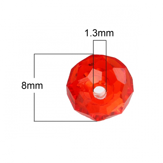 Image de Perles Cristales en Verre Plat-Rond Rouge Transparent à Facettes 8mm Dia, Taille de Trou: 1.3mm, 70 Pcs