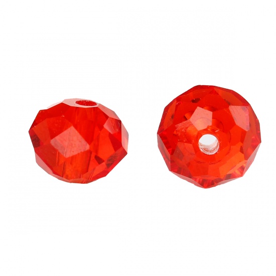 Image de Perles Cristales en Verre Plat-Rond Rouge Transparent à Facettes 8mm Dia, Taille de Trou: 1.3mm, 70 Pcs