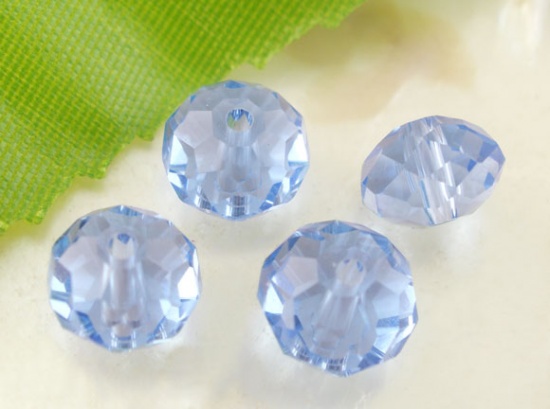 Image de Perles Cristales en Verre Plat-Rond Bleu Clair Transparent à Facettes 8mm Dia, Taille de Trou: 1.3mm, 70 Pcs