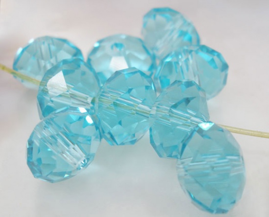 Picture of Crystal Glass Loose Beads Round Lake Blue Transparent Faceted About 8mm Dia. - 7mm Dia., Hole: Approx 1.3mm, 70 PCs