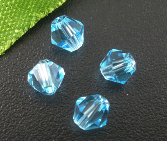 Picture of Crystal Glass Loose Beads Bicone Lake Blue Transparent Faceted About 4mm x 4mm, Hole: Approx 0.8mm, 400 PCs