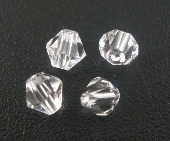 Picture of Crystal Glass Loose Beads Bicone Transparent Faceted About 4mm x 4mm, Hole: Approx 0.8mm, 400 PCs