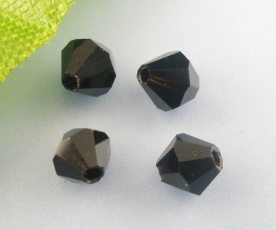 Immagine di Vetro Sciolto Perline Doppio Cono Nero Sfaccettato Circa 4mm x 4mm, Foro: Circa 0.8mm, 400 Pz