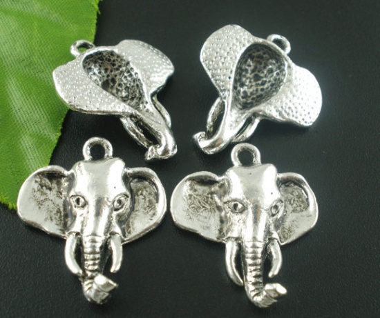 Picture of Charm Pendants Elephant Antique Silver Color 26mm(1") x 22mm( 7/8"), 10 PCs