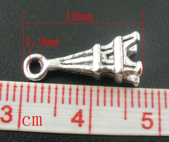 Picture of Zinc Metal Alloy 3D Charm Pendants Eiffel Tower Antique Silver Color 18mm( 6/8") x 6mm( 2/8"), 30 PCs