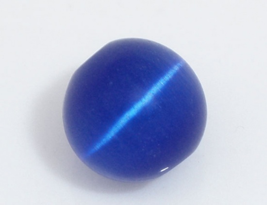 Image de (Classement D) Perle en Œil de Chat (Synthétique) Rond Bleu Foncé 8mm Dia, Taille de Trou: 1.3mm, 50 PCs