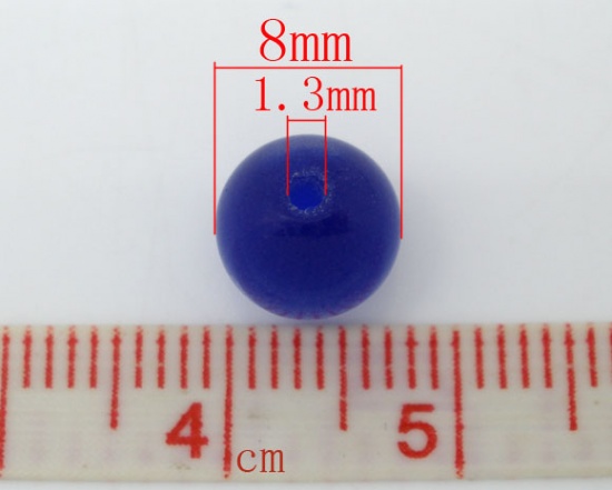 (グレードD) 猫目石 合成 ビーズ 円形 紺碧 約 8mm直径、穴：約 1.3mm、50 個 の画像