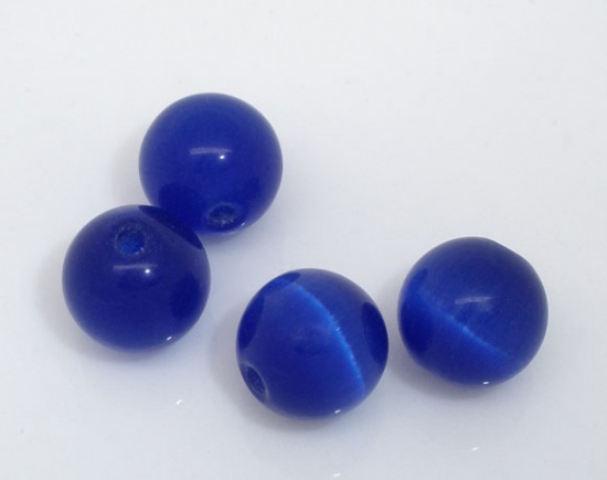 Immagine di （Grado D）Opale Occhi di Gatto Sciolto (Sintetico) Perline Tondo Blu Scuro Striscia Disegno Circa 8mm Dia, Foro: Circa 1.3mm, 50 Pz