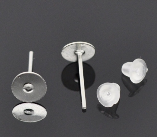 Image de Boucles d'Oreilles Puces en Alliage avec Embouts Forme Rond Argent Mat 12mm x 6mm, Epaisseur de Fil: (21 gauge), 500 Pcs