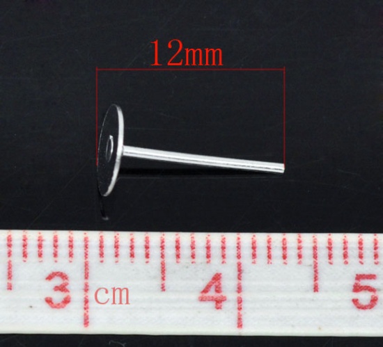 Image de Boucles d'Oreilles Puces en Alliage avec Embouts Forme Rond Argent Mat 12mm x 6mm, Epaisseur de Fil: (21 gauge), 500 Pcs