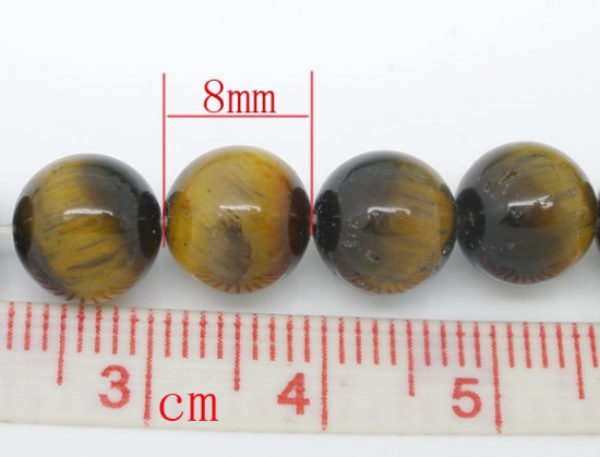 (グレードA) 虎眼石 (天然) ビーズ 円形 暗褐色 約 8mm直径、穴：約 1.4mm、38cm 長さ、1 連 （約 48 個 /一連) の画像