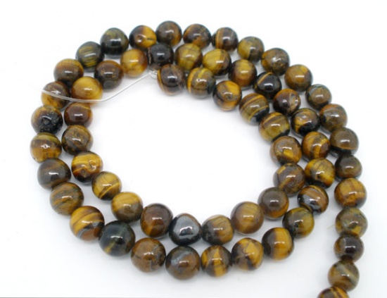 Picture of (Grade A) Tiger's Eyes (Natural) Loose Beads Round Dark Brown About 8mm( 3/8") Dia, Hole: Approx 1.4mm, 38cm(15") long, 1 Strand (Approx 48 PCs/Strand)