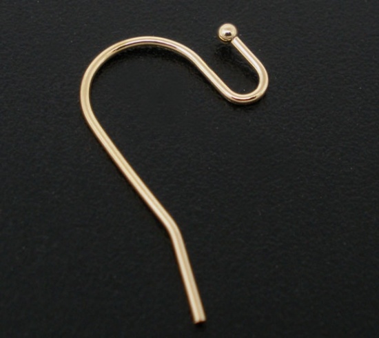 Picture of Brass Ear Wire Hooks Earring Findings Rose Gold Ball 21mm( 7/8") x 12mm( 4/8"), Post/ Wire Size: (21 gauge), 200 PCs                                                                                                                                          