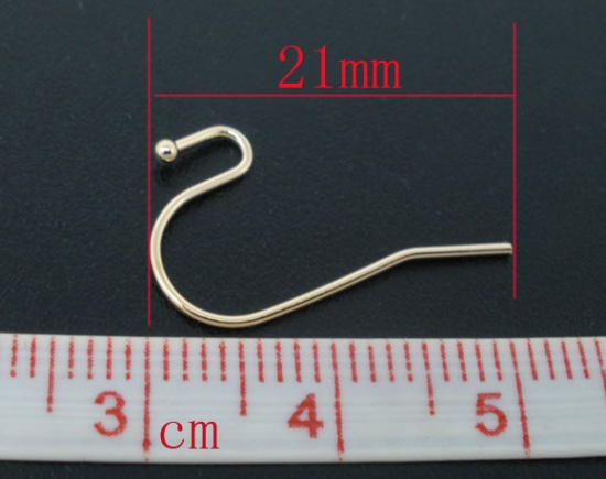 Picture of Brass Ear Wire Hooks Earring Findings Rose Gold Ball 21mm( 7/8") x 12mm( 4/8"), Post/ Wire Size: (21 gauge), 200 PCs                                                                                                                                          