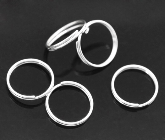 Picture of 0.7mm Iron Based Alloy Double Split Jump Rings Findings Round Silver Plated 12mm Dia, 300 PCs