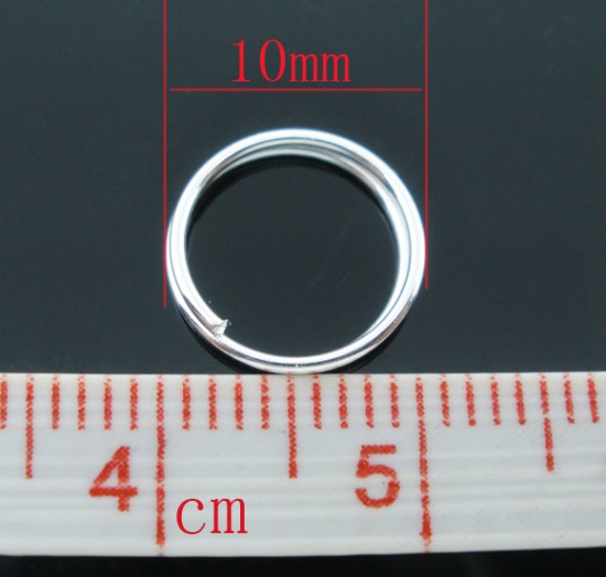 Immagine di 0.7mm Lega di Ferro Doppio Diviso Stile Anello di Salto Tondo Argento Placcato 10mm Dia, 300 Pz