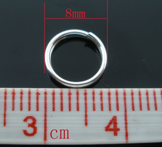 Picture of 0.7mm Iron Based Alloy Double Split Jump Rings Findings Round Silver Plated 8mm Dia, 400 PCs
