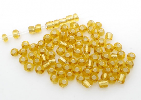 Picture of 10/0 Glass Seed Beads Round Rocailles Smoke Yellow Silver Lined About 2mm Dia, Hole: Approx 0.5mm, 100 Grams