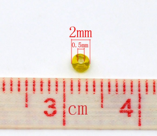 Picture of 10/0 Glass Seed Beads Round Rocailles Yellow Silver Lined About 2mm Dia, Hole: Approx 0.5mm, 100 Grams