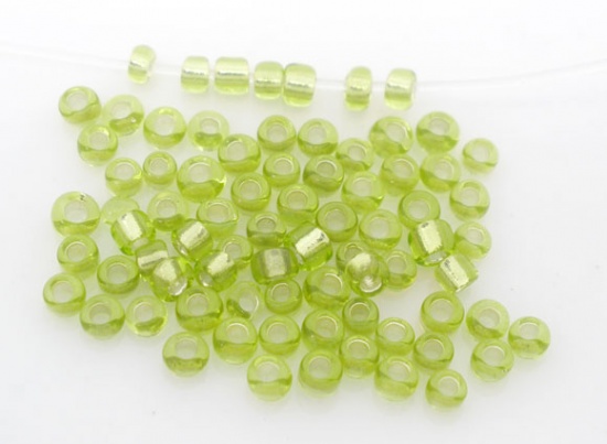 Picture of 10/0 Glass Seed Beads Round Rocailles Green Silver Lined About 2mm Dia, Hole: Approx 0.5mm, 100 Grams