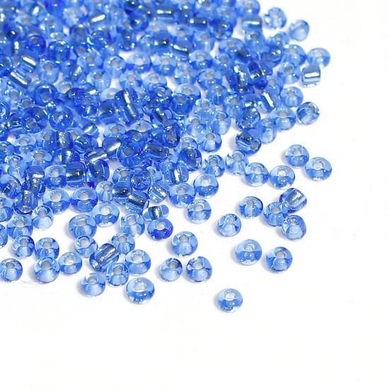 Picture of 10/0 Glass Seed Beads Round Rocailles Deep Blue Silver Lined About 2mm Dia, Hole: Approx 0.5mm, 100 Grams