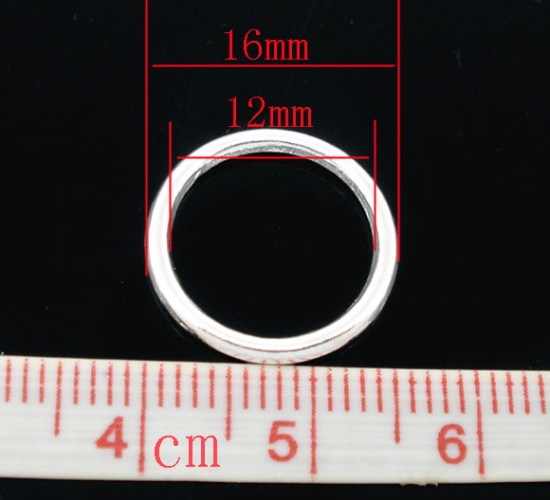 Picture of 1.5mm Zinc Based Alloy Closed Soldered Jump Rings Findings Round Silver Plated 16mm Dia, 100 PCs