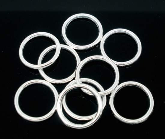 Picture of 1.5mm Zinc Based Alloy Closed Soldered Jump Rings Findings Round Silver Plated 16mm Dia, 100 PCs