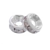 Picture of Brass Rondelle Spacer Beads Round Silver Plated Clear Rhinestone About 5mm( 2/8") Dia, Hole:Approx 1mm, 30 PCs                                                                                                                                                