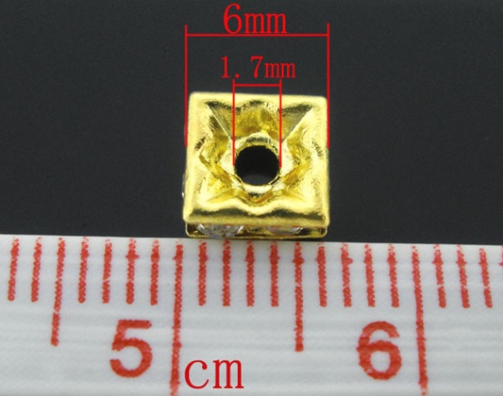 Imagen de Cuentas Espaciador Arandela Latón Cuadrado,Chapado en oro Claro Rhinestone 6mm x 6mm, Agujero: acerca de 1.7mm, 20 Unidades                                                                                                                                   