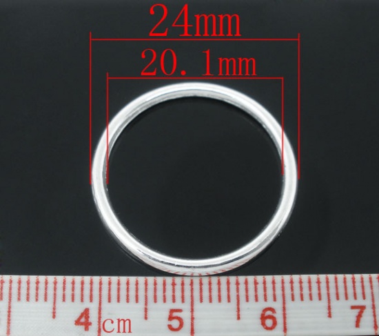 Picture of 50 PCs 24mm Dia., 1.7mm Zinc Based Alloy Closed Soldered Jump Rings Findings For Jewelry Making Silver Plated Round