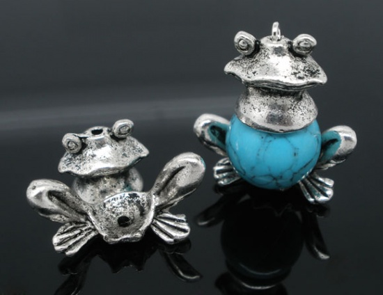 Picture of Zinc Based Alloy Beads Caps Frog Animal Antique Silver Color (Fit Beads Size: 12mm Dia.) 26mm x 9mm - 24mm x 9mm 14mm x 13mm, 5 Sets