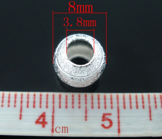 Picture of Brass Spacer Beads Round Silver Plated Carved Sparkledust About 8mm( 3/8") Dia, Hole: Approx 3.8mm, 80 PCs                                                                                                                                                    