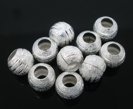 Picture of Brass Spacer Beads Round Silver Plated Carved Sparkledust About 8mm( 3/8") Dia, Hole: Approx 3.8mm, 80 PCs                                                                                                                                                    