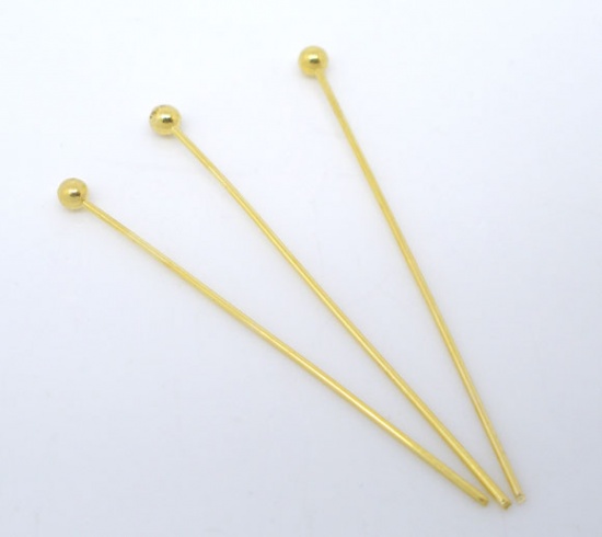 Picture of Brass Ball Head Pins Gold Plated 3cm(1 1/8") long, 0.5mm (24 gauge), 500 PCs                                                                                                                                                                                  