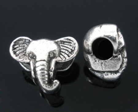 Zinc Based Alloy Beads Elephant Antique Silver Color About 12mm x 10mm, Hole:Approx 3.2mm, 20 PCs