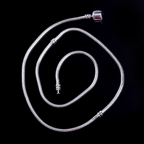 Imagen de Cobre Estilo Europeo Cadena Serpiente Charm Collar Argentado con Snap Corchete 50.0cm de longitud,2 Unidades