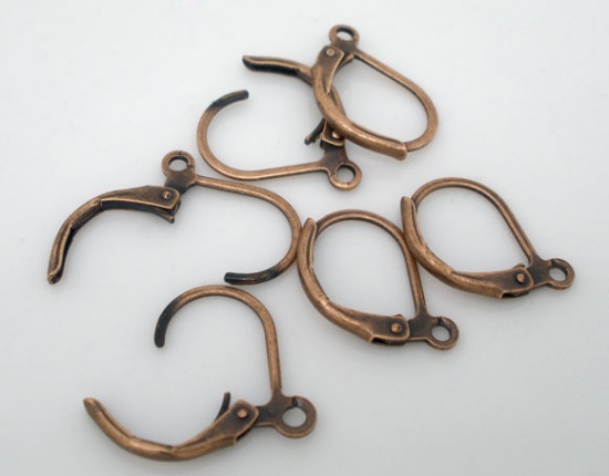 Picture of Brass Lever Back Clips Earring Findings Antique Copper 16mm( 5/8") x 10mm( 3/8"), 60 PCs                                                                                                                                                                      