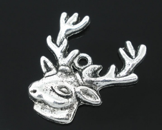 Picture of Antique Silver Color Pere David's Deer Charms Pendants 25x22mm, 30 PCs