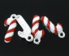 Picture of 20 PCs Silver Plated Enamel Christmas Candy Cane Charms Pendants 19x8mm