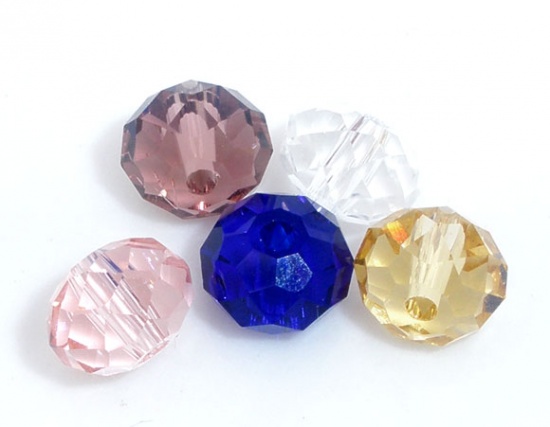 Image de Perles Cristales en Verre Plat-Rond Mixte Transparent à Facettes 6mm Dia, Taille de Trou: 0.8mm, 100 Pcs
