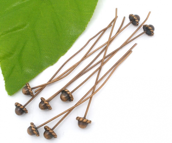 Picture of Brass Ball Head Pins Antique Copper 5.5cm(2 1/8") long, 0.7mm (21 gauge), 30 PCs