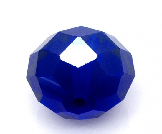 Picture of Crystal Glass Loose Beads Round Deep Blue Transparent Faceted About 16mm Dia, Hole: Approx 1.5mm, 20 PCs