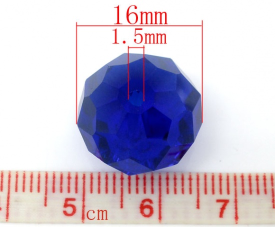 Picture of Crystal Glass Loose Beads Round Deep Blue Transparent Faceted About 16mm Dia, Hole: Approx 1.5mm, 20 PCs