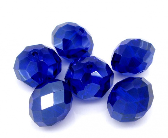 Picture of Crystal Glass Loose Beads Round Deep Blue Transparent Faceted About 16mm Dia, Hole: Approx 1.5mm, 20 PCs