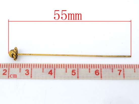 Picture of Brass Head Pins Gold Tone Antique Gold 5.5cm(2 1/8") long, 0.7mm 30 PCs                                                                                                                                                                                       