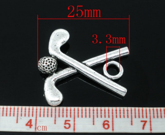 Picture of Zinc Based Alloy Sport Pendants Golf Bat Antique Silver Color 25mm x 22mm, 20 PCs